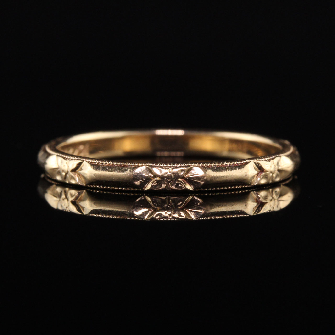 Antique Art Deco J.R. Wood 10K Yellow Gold Engraved Wedding Band - Size 5