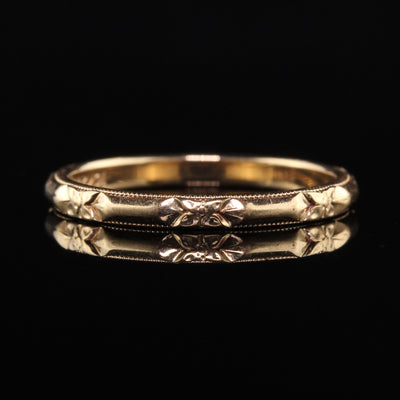 Antique Art Deco J.R. Wood 10K Yellow Gold Engraved Wedding Band - Size 5