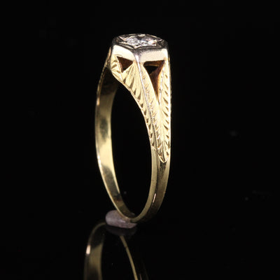 Antique Art Deco 14K Yellow Gold Old European Diamond Engagement Ring