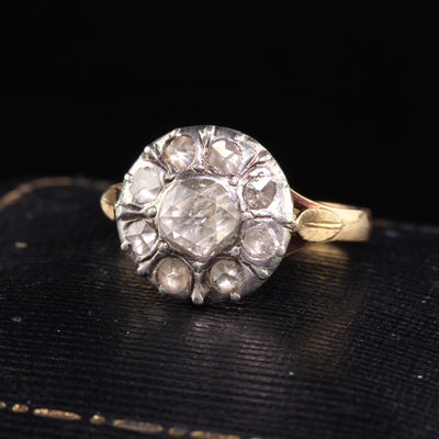 Antique Georgian 18K Yellow Gold Silver Top Rose Cut Cluster Engagement Ring