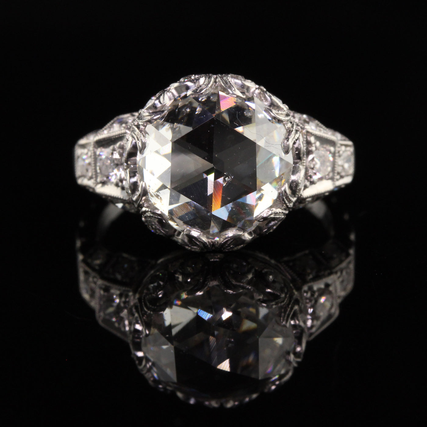 Antique Art Deco Platinum Rose Cut Diamond Engagement Ring