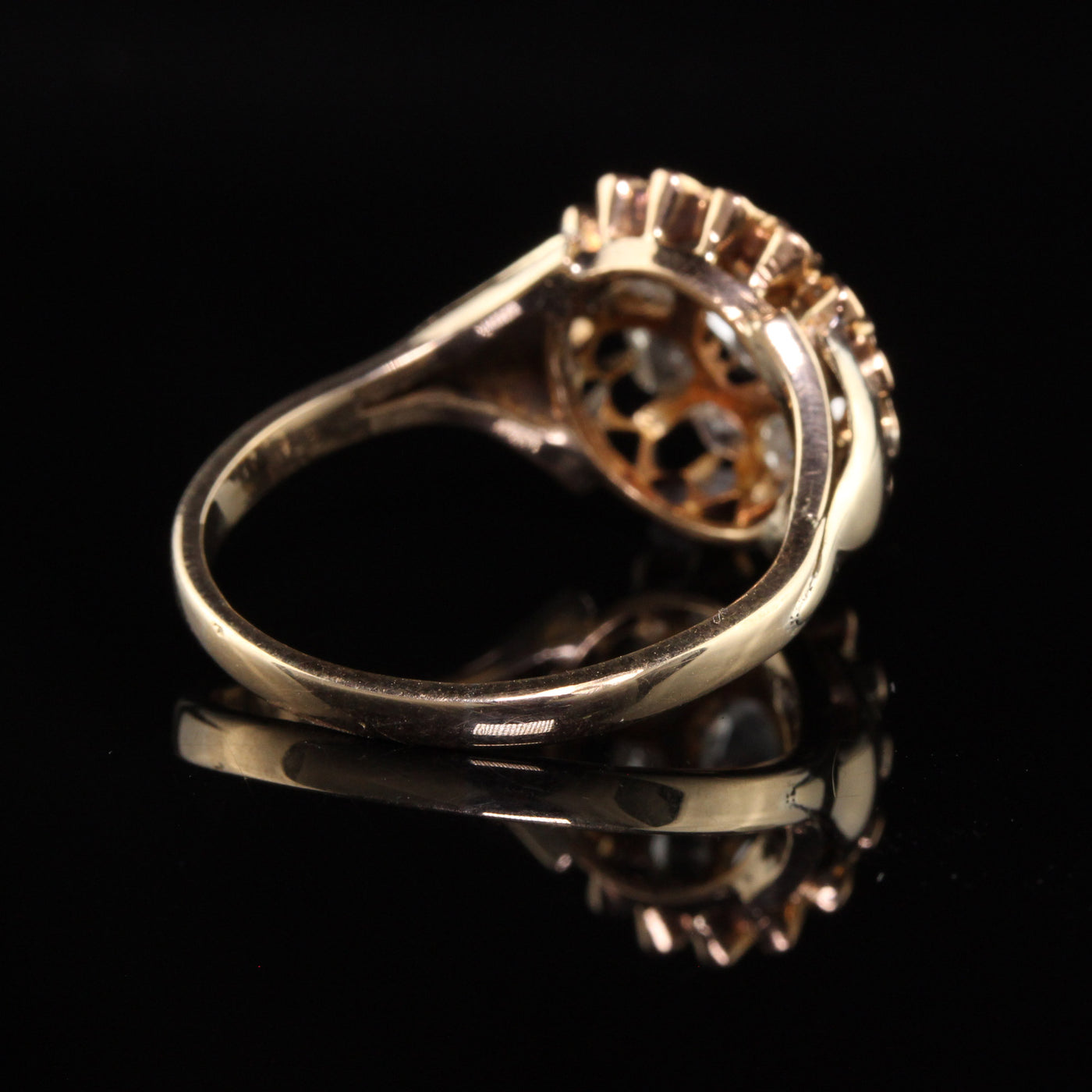 Antique Victorian 14K Yellow Gold Rose Cut Diamond Cluster Ring