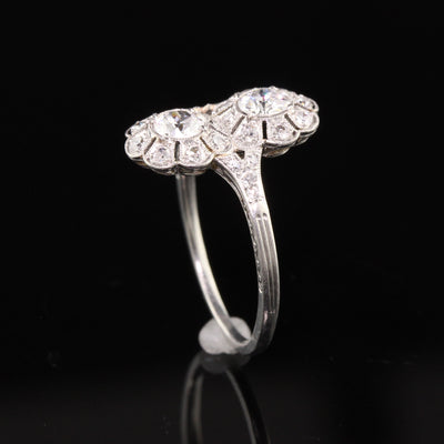 Antique Art Deco Platinum Old European Diamond Floral Toi Et Moi Ring