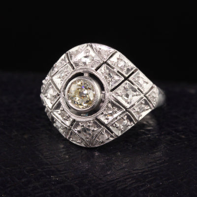 Antique Art Deco Platinum Old Mine Diamond Filigree Domed Ring