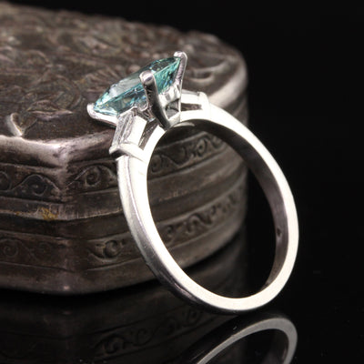 Antique Art Deco Platinum Aquamarine Diamond Engagement Ring