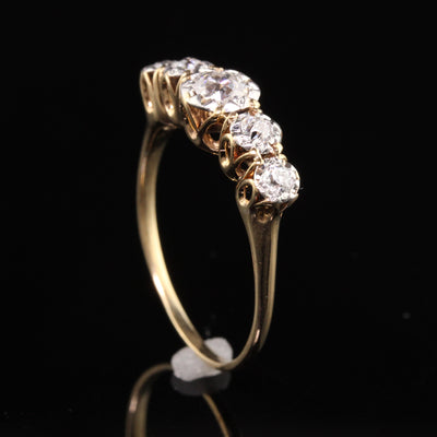 Antique Art Deco 14K Yellow Gold Old Mine Diamond Five Stone Ring