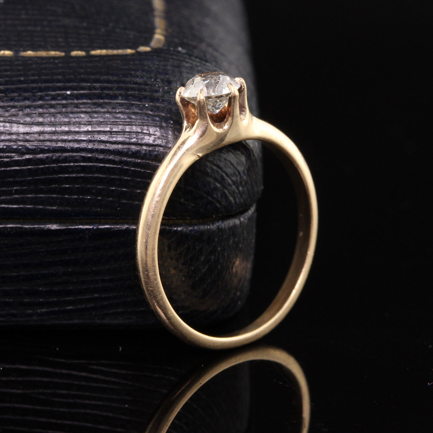 Antique Victorian 14K Yellow Gold Old European Cut Diamond Engagement Ring