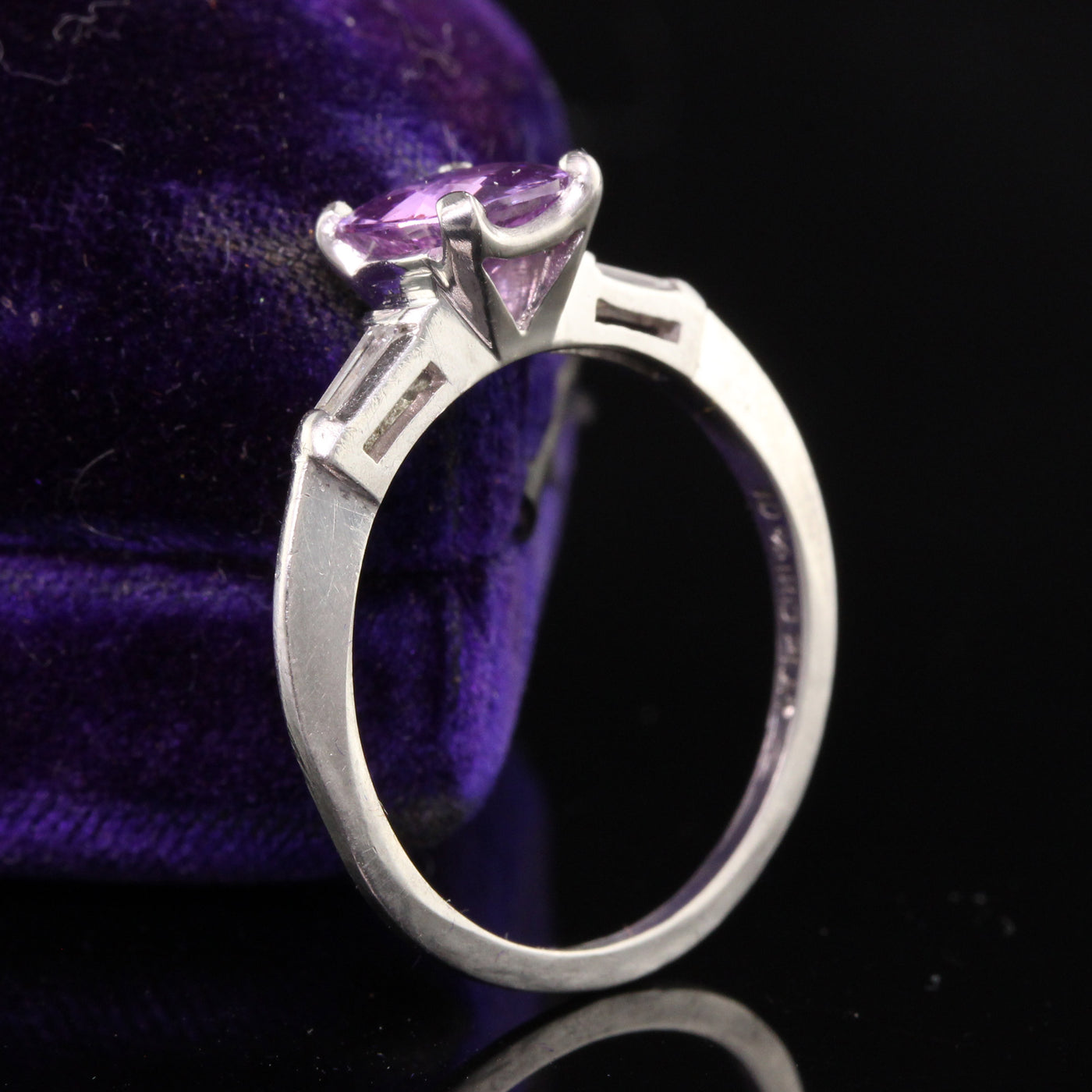 Antique Art Deco Platinum Purple Sapphire and Diamond Engagement Ring