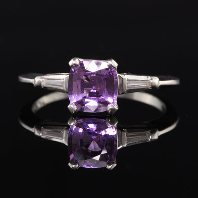 Antique Art Deco Platinum Purple Sapphire and Diamond Engagement Ring