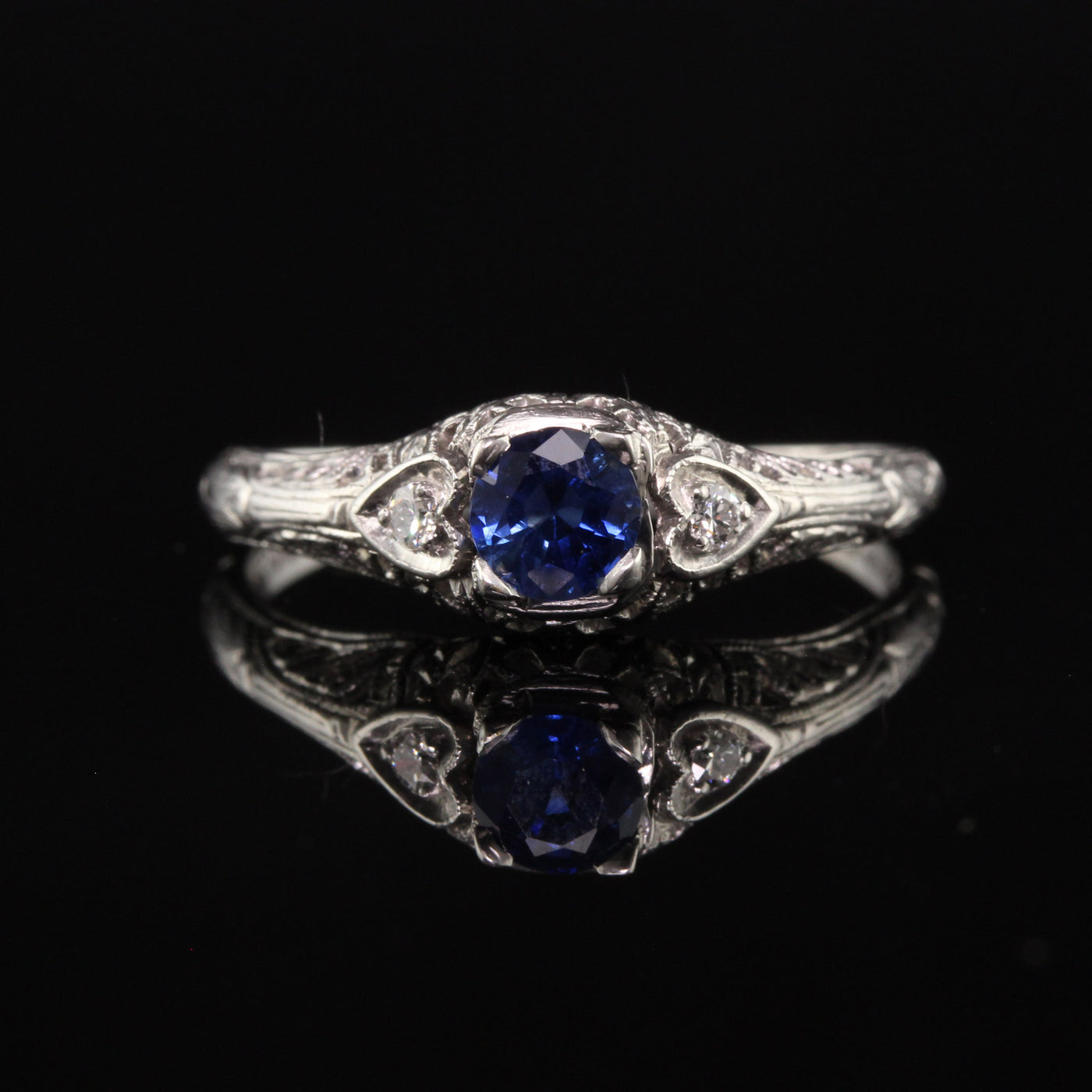 Antique Art Deco Platinum Sapphire and Diamond Engagement Ring