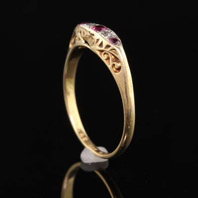 Antique Edwardian 18K Yellow Gold Platinum Top Rose Cut Diamond Ruby Ring