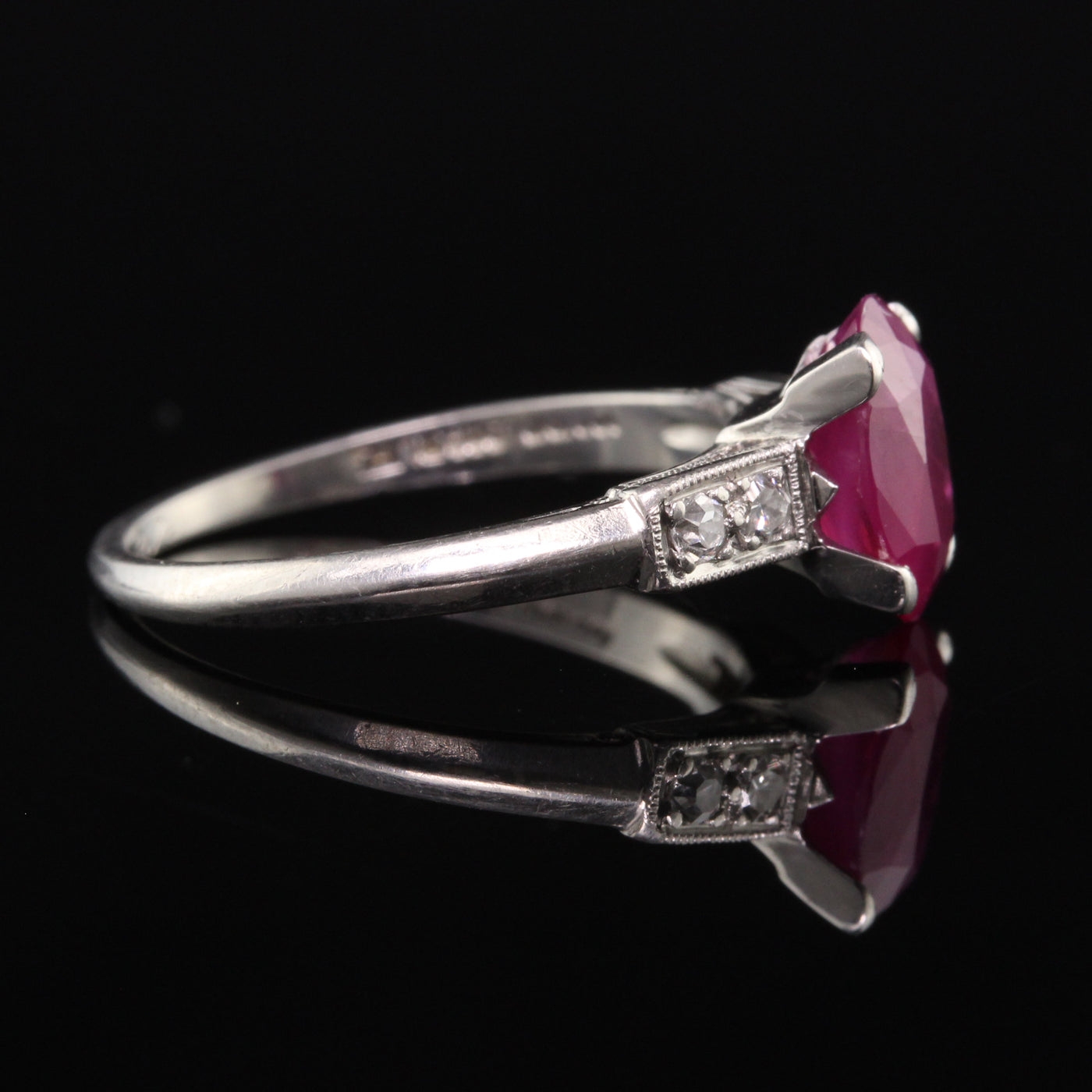 Antique Art Deco Platinum Ruby and Diamond Engagement Ring
