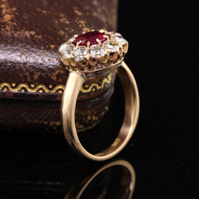 Antique Victorian 18K Yellow Gold Burma Ruby Old Mine Diamond Engagement Ring