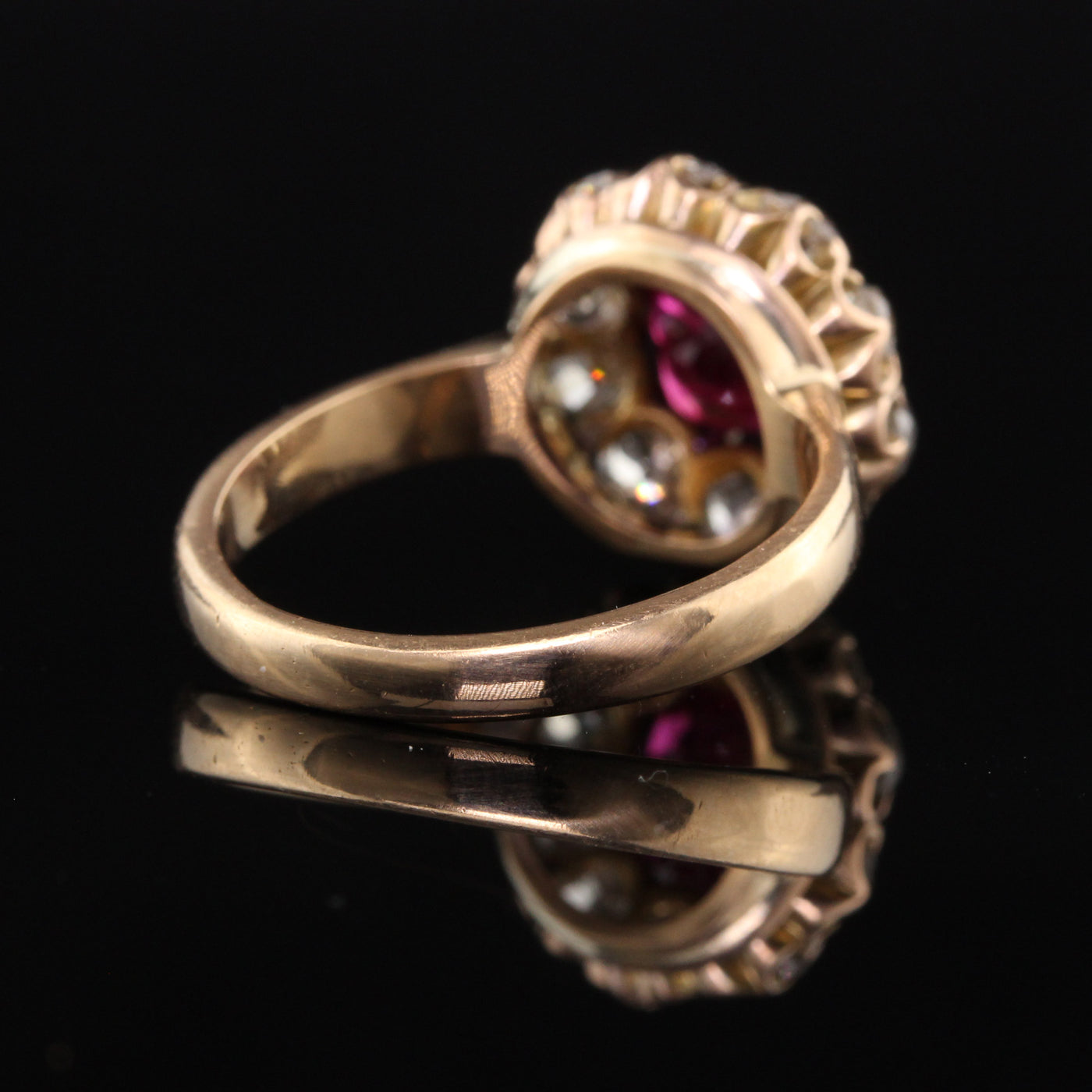 Antique Victorian 18K Yellow Gold Burma Ruby Old Mine Diamond Engagement Ring