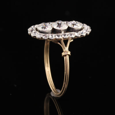 Antique Edwardian 18K Yellow Gold Old European & Rose Cut Diamond Three Stone Dinner Ring