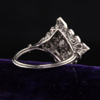 Antique Edwardian French Platinum Rose Cut Diamond Pearl Ring
