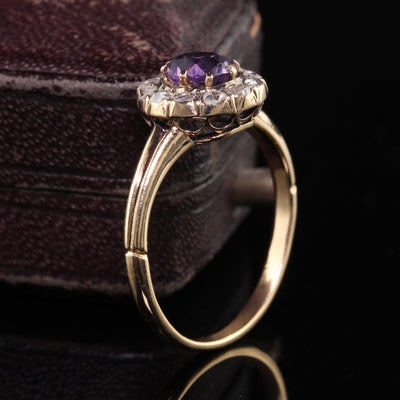 Antique Victorian 14K Yellow Gold Rose Cut Diamond Amethyst Engagement Ring
