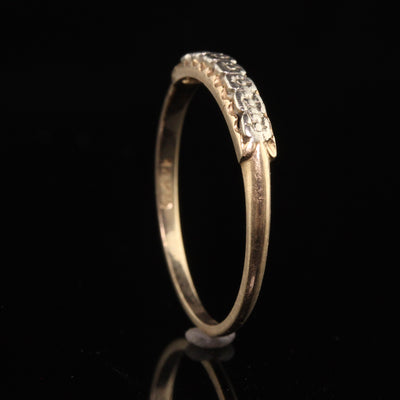 Antique Art Deco 14K Yellow and White Gold Flower Engraved Wedding Band