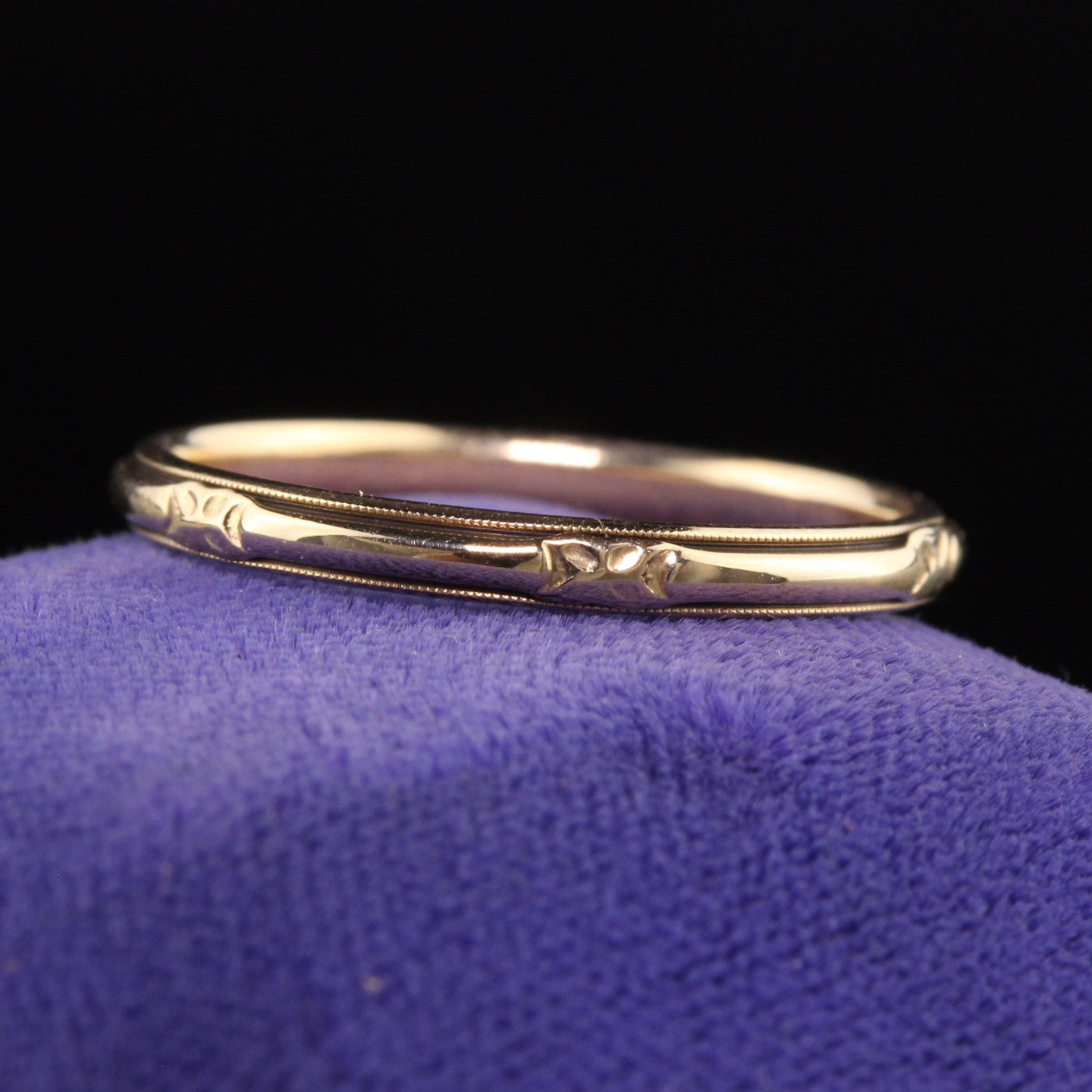 Antique Art Deco Wood and Sons 14K Yellow Gold Engraved Wedding Band