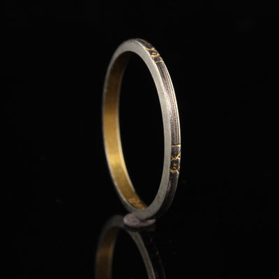 Antique Art Deco 18K Yellow and White Gold Engraved Wedding Band
