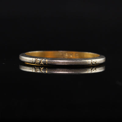 Antique Art Deco 18K Yellow and White Gold Engraved Wedding Band