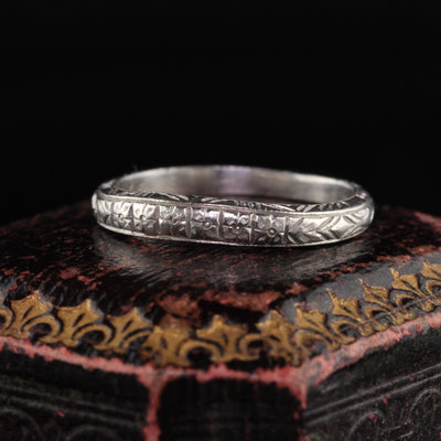 Antique Art Deco Platinum Engraved Curved Wedding Band