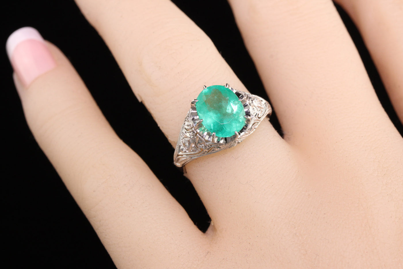 Antique Art Deco Platinum Emerald And Diamond Engagement Ring – The Antique  Parlour