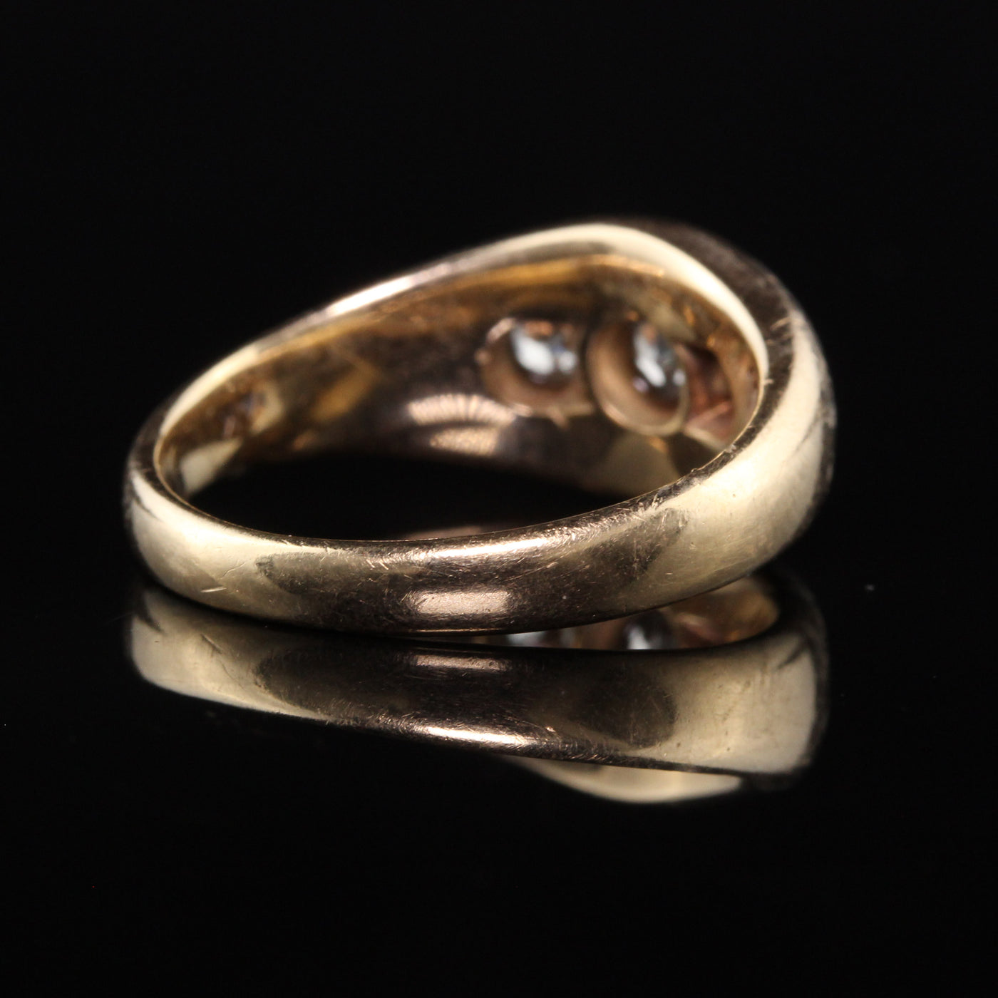 Antique Victorian 14K Yellow Gold Old Mine Cut Diamond Three Stone Gypsy Ring