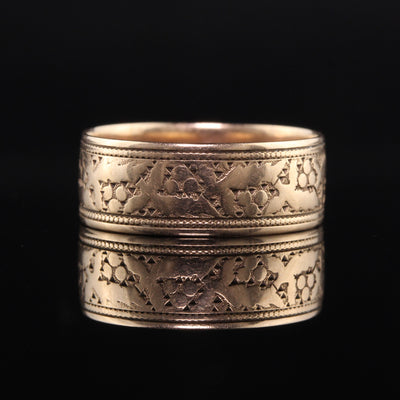 Antique Victorian 14K Rose Gold Engraved Wide Wedding Band