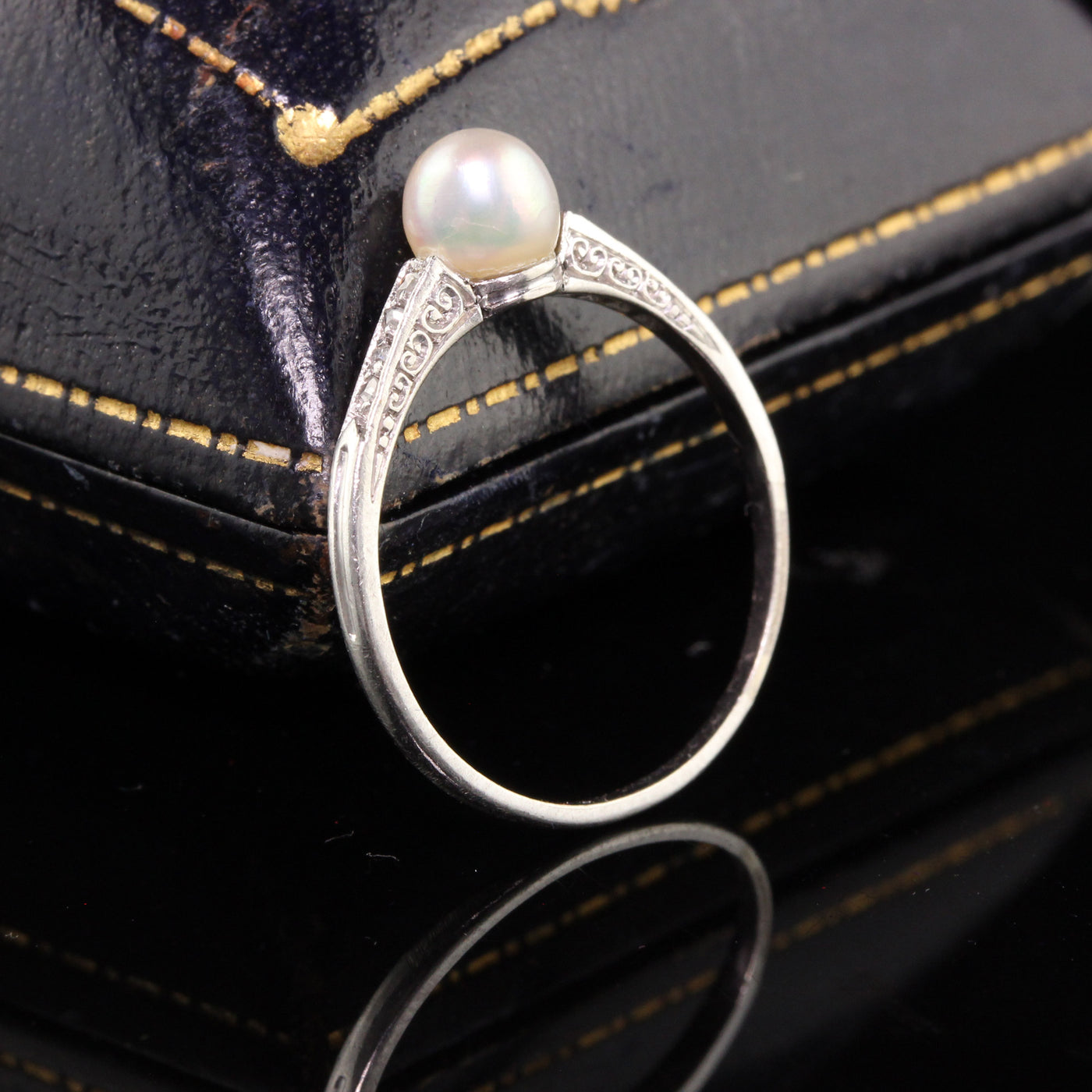 Antique Art Deco Platinum Natural Pearl and Diamond Engagement Ring