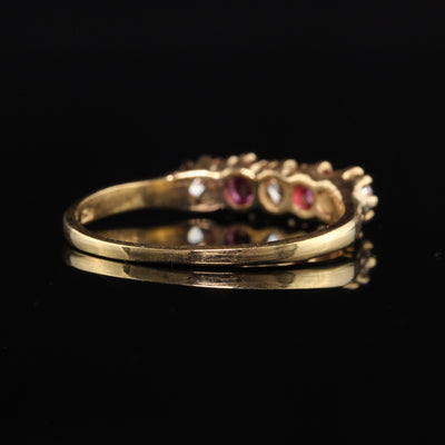 Antique Victorian 18K Yellow Gold Old Mine Diamond and Ruby Wedding Band