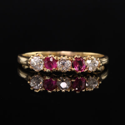 Antique Victorian 18K Yellow Gold Old Mine Diamond and Ruby Wedding Band