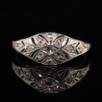 Antique Victorian 18K Yellow Gold and Silver Top Rose Cut Diamond Ring