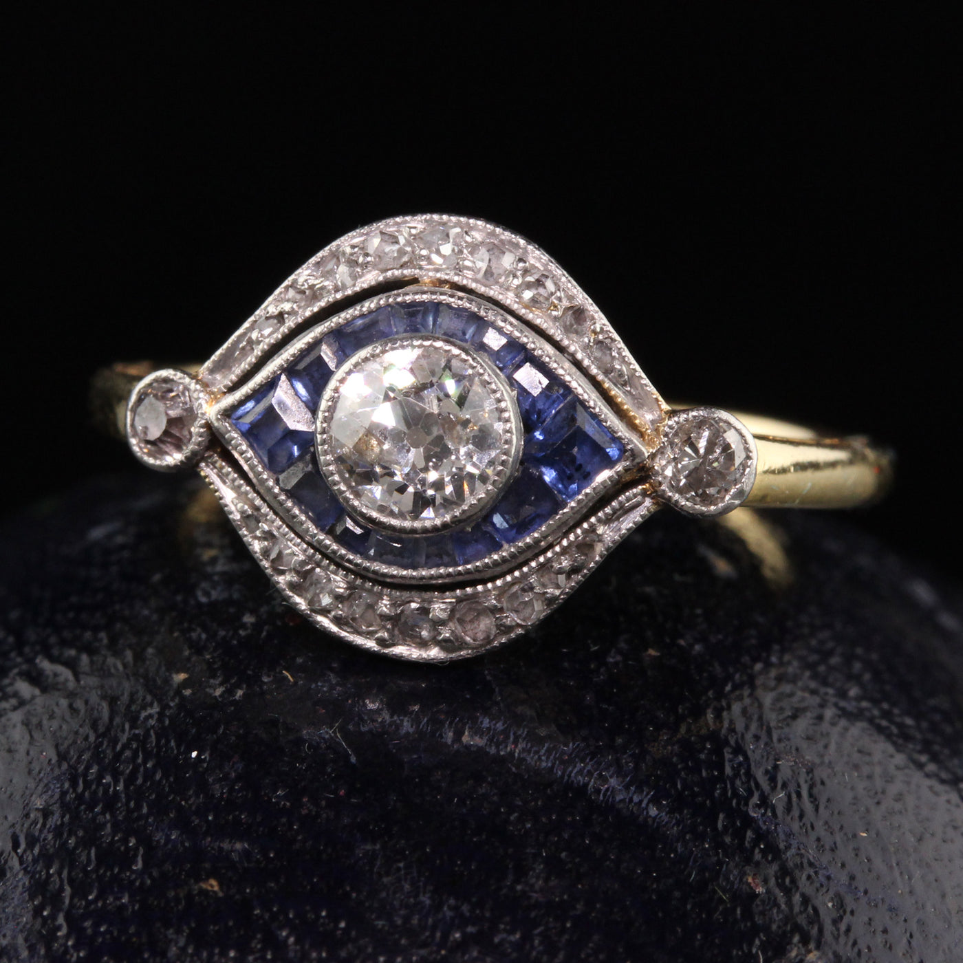 RESERVED - Antique Edwardian 18K Yellow Gold Old Euro Diamond and Sapphire Engagement Ring