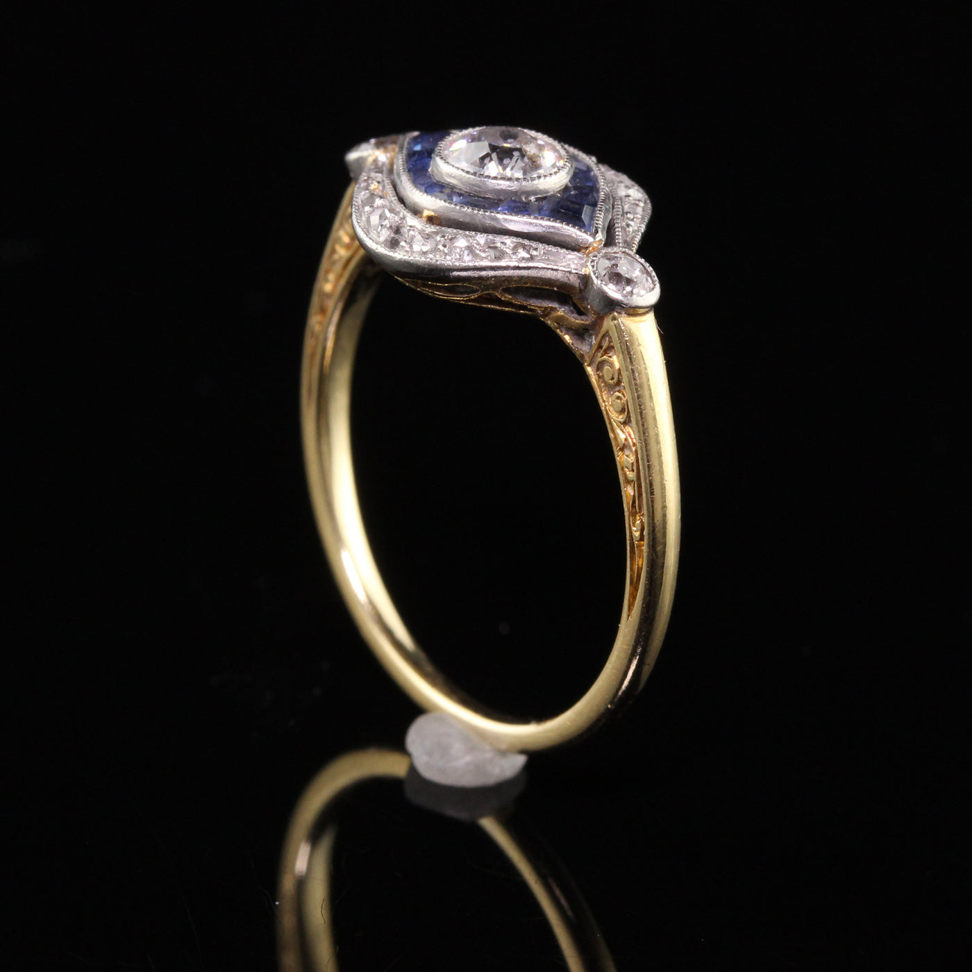 RESERVED - Antique Edwardian 18K Yellow Gold Old Euro Diamond and Sapphire Engagement Ring