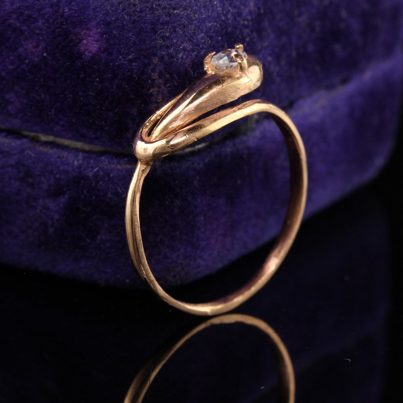 Antique Victorian 18K Rose Gold Old Mine Cut Diamond Snake Ring