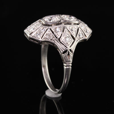 Antique Art Deco Platinum Old European Diamond Shield Ring