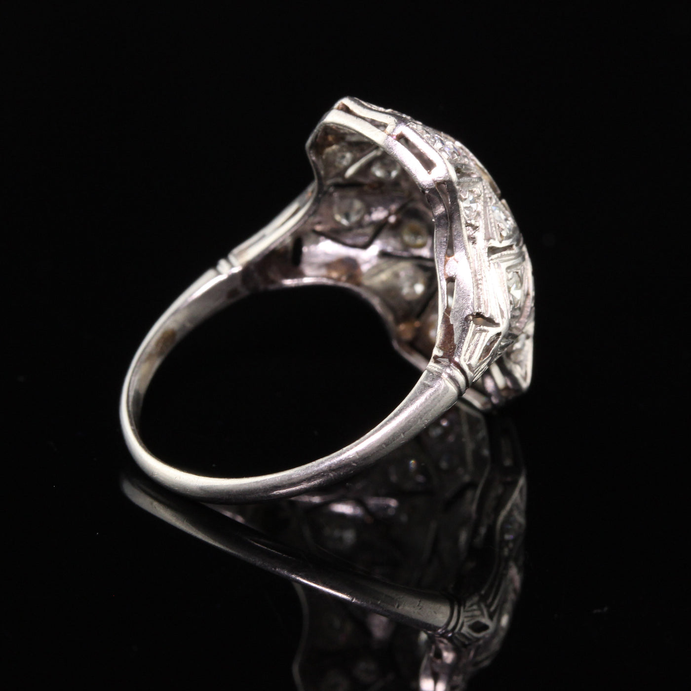 Antique Art Deco Platinum Old European Diamond Shield Ring