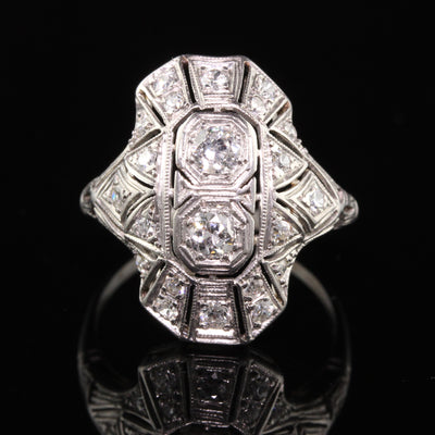 Antique Art Deco Platinum Old European Diamond Shield Ring