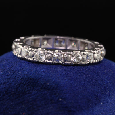 Vintage Retro Platinum French Cut and Transitional Cut Diamond Eternity Band