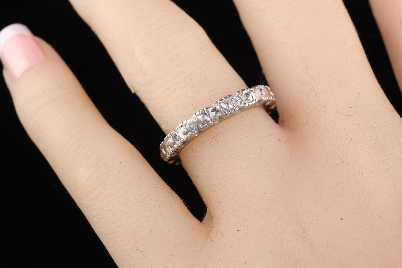 Vintage Retro Platinum French Cut and Transitional Cut Diamond Eternity Band