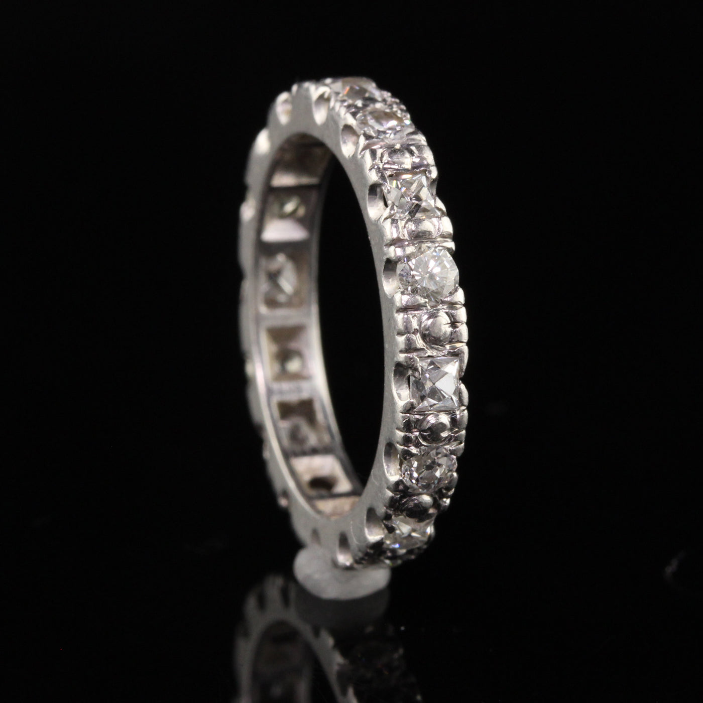 Vintage Retro Platinum French Cut and Transitional Cut Diamond Eternity Band