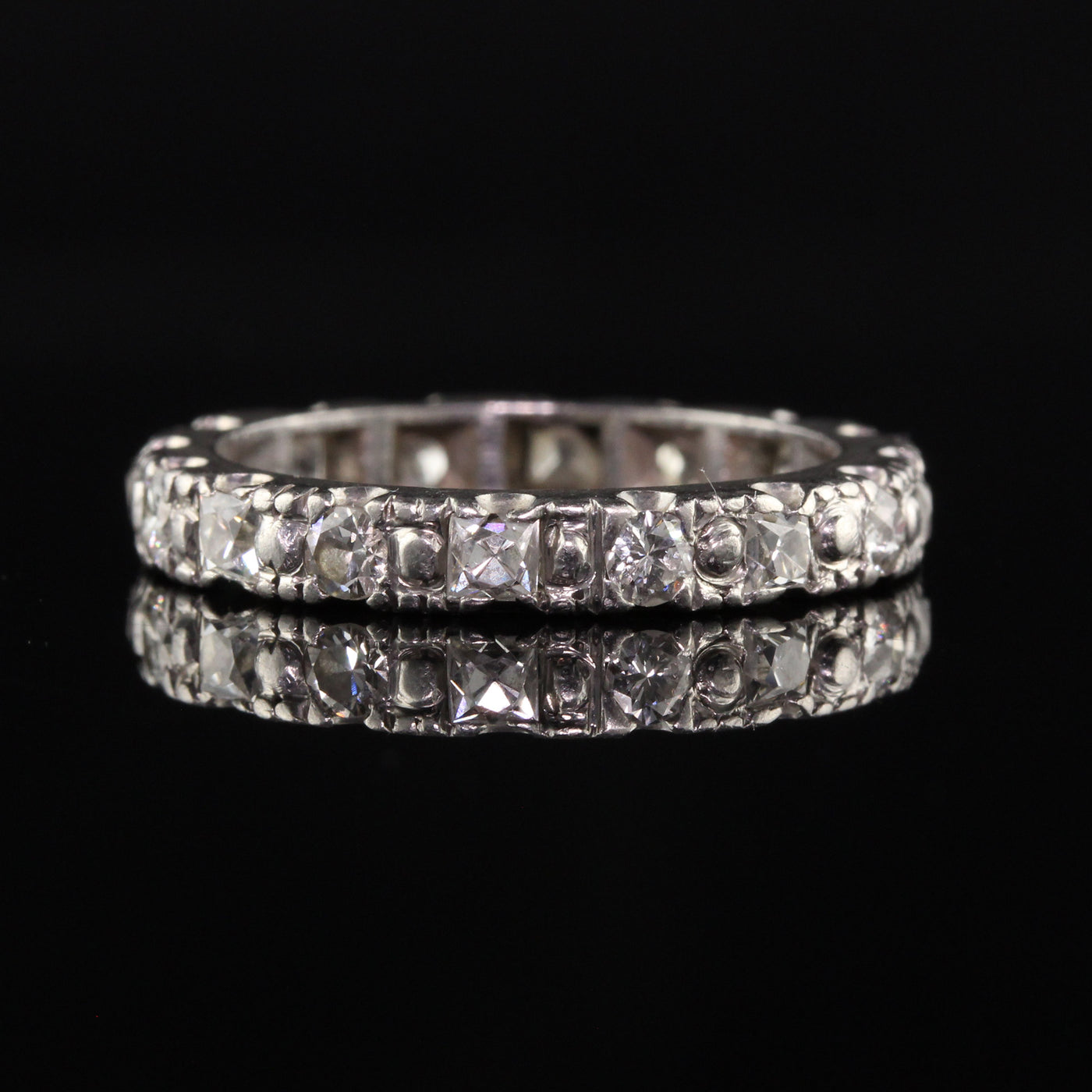 Vintage Retro Platinum French Cut and Transitional Cut Diamond Eternity Band