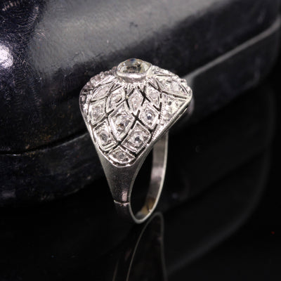 RESERVED - Antique Art Deco Platinum Old Mine Rose Cut Diamond Domed Bombe Ring