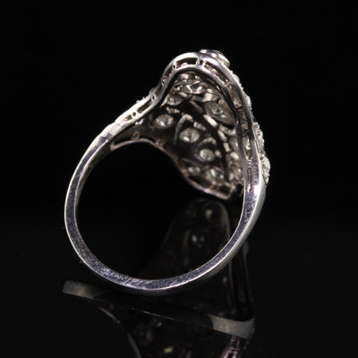 Antique Edwardian Platinum Old European Diamond Filigree Shield Ring