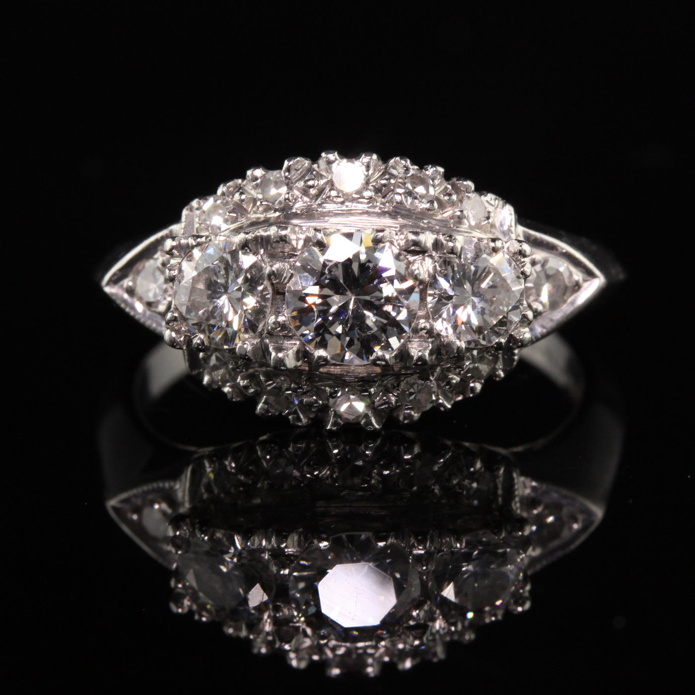 Vintage Retro Platinum Three Stone Diamond Wedding Ring
