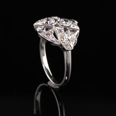 Antique Art Deco 14K White Gold Old European Cut Diamond Filigree Ring