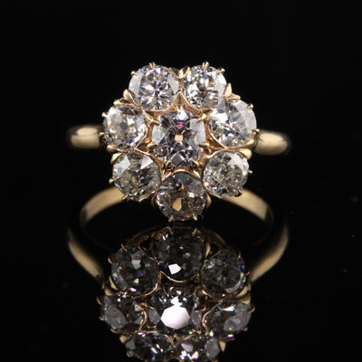 Antique Victorian Old Mine Faint Pink Diamond Cluster Engagement Ring - GIA