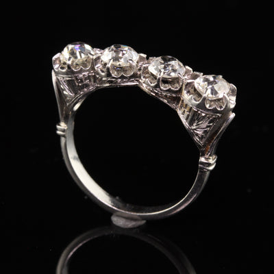 Antique Art Deco Platinum Old Mine Cut Diamond Four Stone Ring