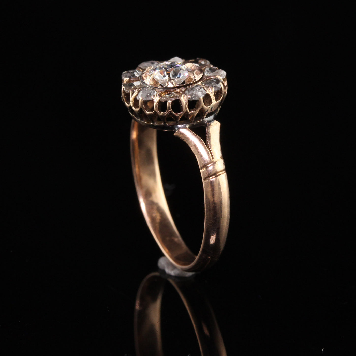 Antique Victorian 14K Yellow Gold Old Mine and Rose Cut Diamond Engagement Ring